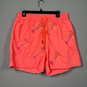 Les Canebiers Mens Size XXL Embroidered Lobster Swim Shorts Orange Drawstring